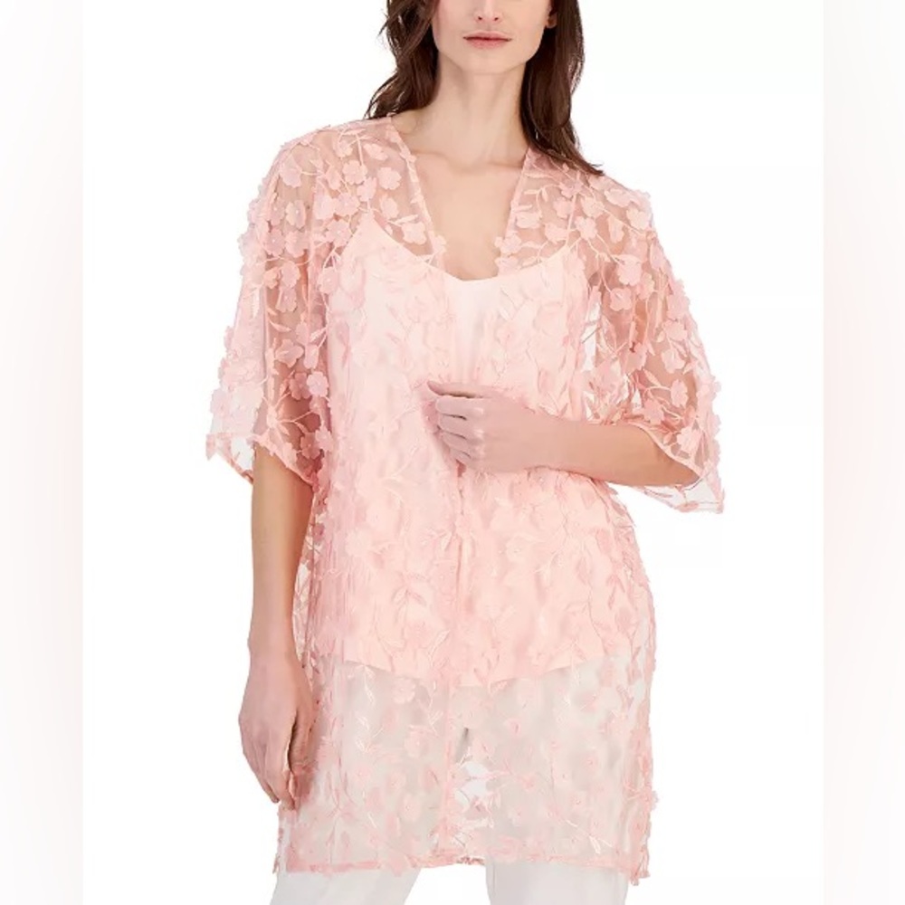 NWT Anne Klein Oversize 3D Floral Sheer Jacket in Cherry Blossom Small/Medium